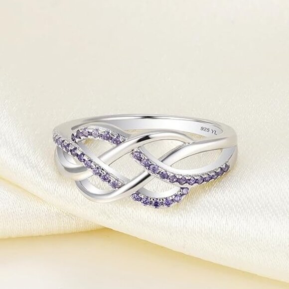 YL Celtic Knot Rings Twisted Knot Ring Birthstone Infinity Rings - Amethyst- Feb - Picture 5 of 6